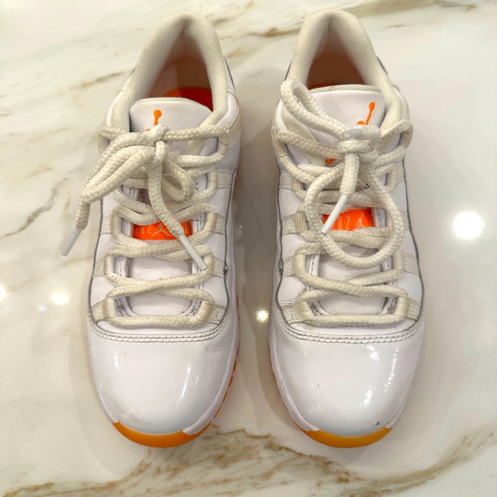 Nike Jordan 11 Retro Low PS White Bright Citrus. Kids size 3Y